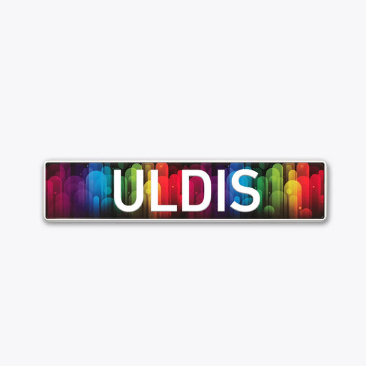 DIZAINA PAMATNES vārda zīme ULDIS ar reljefa burtiem - 114mm x 520mm
