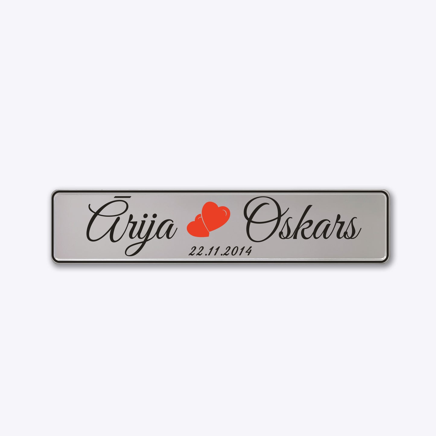 Vārda zīme ar uzlīmi kāzām - ĀRIJA un OSKARS ar datumu - 114 x 520mm