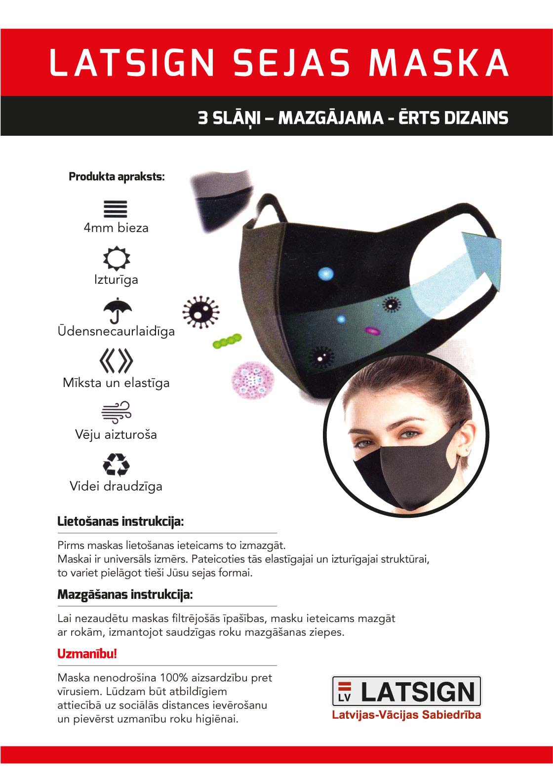 LATSIGN auduma sejas maska