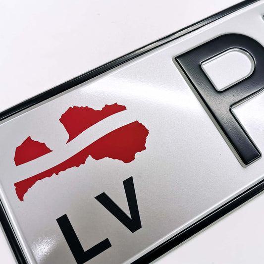 VIENKRĀSAINAS PAMATNES vārda zīme PUTNS ar reljefa burtiem un LV uzlīmi - 114mm x 520mm