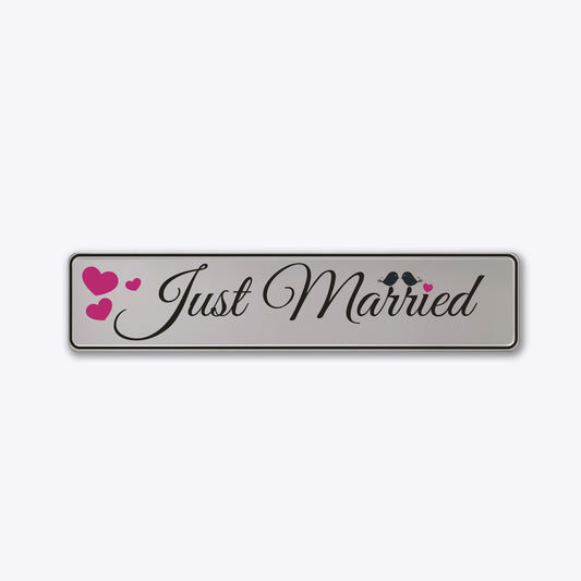 Vārda zīme ar uzlīmi kāzām - JJUST MARRIED - 114 x 520mm