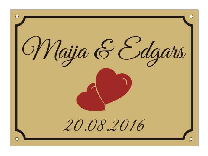 Zīme - Maija & Edgars ar sirdīm un datumu, 160 x 220 mm