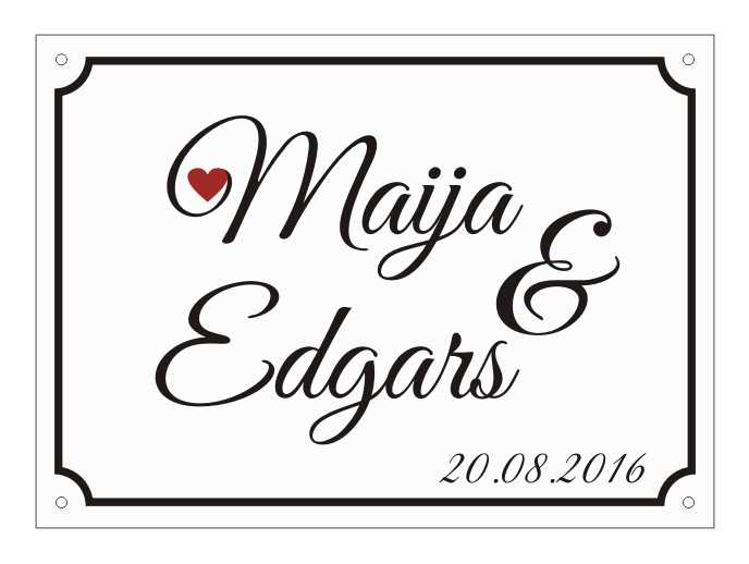 Zīme - Maija & Edgars ar sirsniņu un datumu, 160 x 220 mm