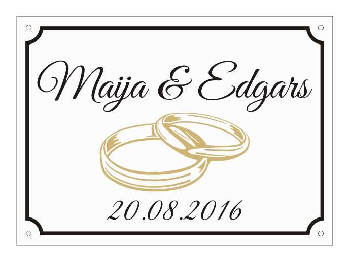 Zīme - Maija & Edgars ar gredzeniem un datumu, 160 x 220 mm